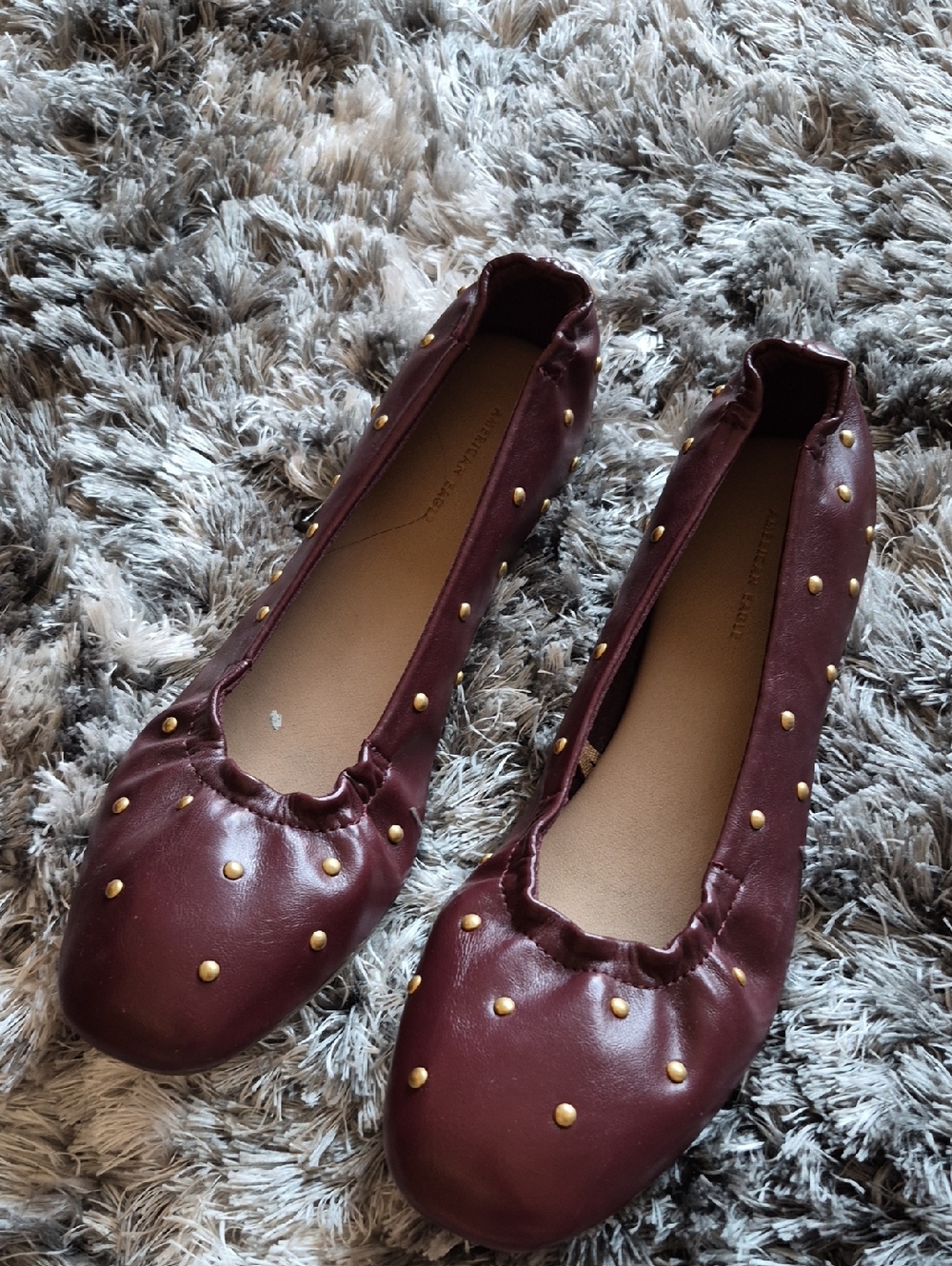 American Eagle Outfitters Burgundy Studded Ballet Flats